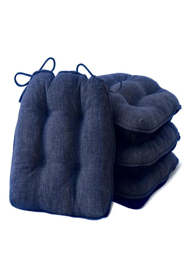 IPYNBAP Chair Cushions for Dining Chairs Set of 4, Kitchen Chair Cushions, Chair Pads with Ties and Non Slip Backing, Tufted Memory Foam Seat Cushion 4 Pack, 15.5" x 15.5" x 4", Navy Blue - Image 1